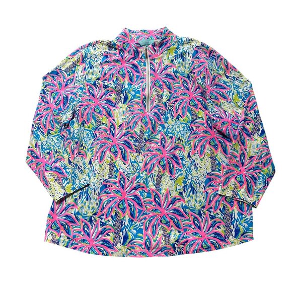 Anthonys Resort Wear Womens 1X Colorful Floral Print Long Sleeve Quarter-Zip Top - Picture 1 of 9